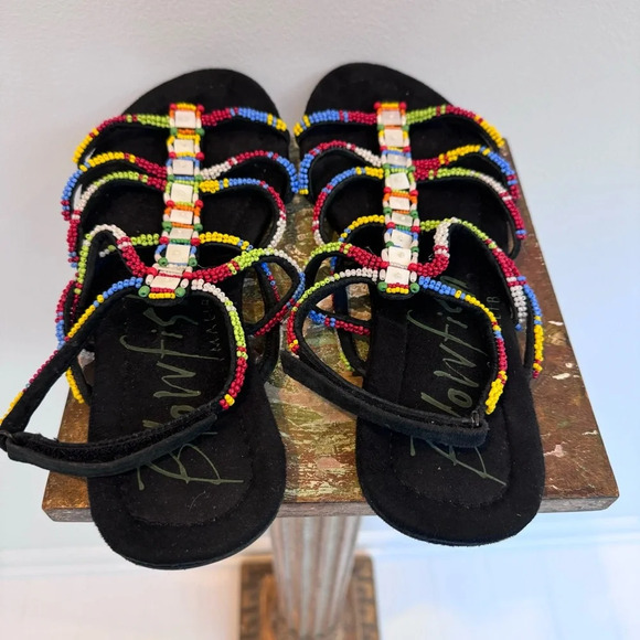 Blowfish Lawles Multi Colored Beaded Light Weight Flat Gladiator Sandal Size 10 - Picture 3 of 5